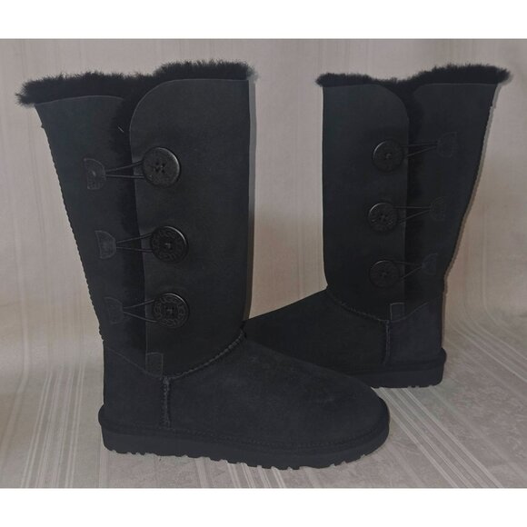 UGG BAILEY BUTTON TRIPLET TRIPLE Black Suede Tall Boots Women Size US 5 NEW 1873 - Picture 2 of 12
